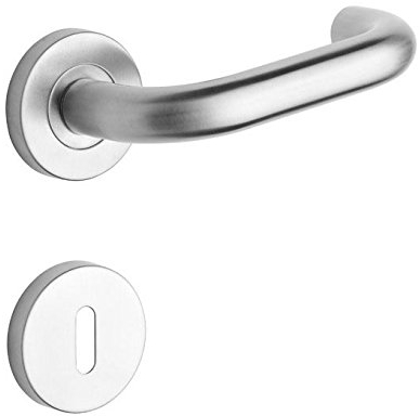 ROSTEX Edelstahl Drückergarnitur ALBACETE - Türbeschlag Set inkl. Rund Rosetten für BB - geprüft nach EN1906 26-0030A - Drücker-Drücker