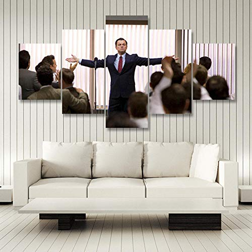 YOPLLL 5 Teilig Leinwand Wanddeko Gerahmtes Malerei Leinwanddrucke Geschenk 5 Stück Leinwand Bilder Moderne Wandbilder XXL Wohnzimmer Wohnkultur Wall Street Wolf Leonardo Dicaprio