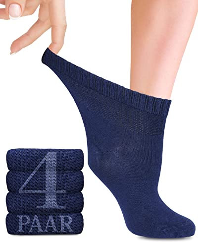 Chaussettes Diabétiques pour Femmes avec Lycra, 4 Paires, Chaussettes en Bambou Mi-hautes, Fines et sans Couture pour le Quotidien, Tailles 35-38 et 39-42 avec 18 Couleurs (39-42, Marineblau)