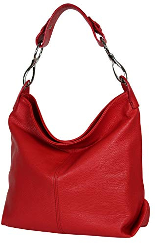 AmbraModa GL033 - Sac à main sac porté épaule en cuir véritable pour femme (Rouge)