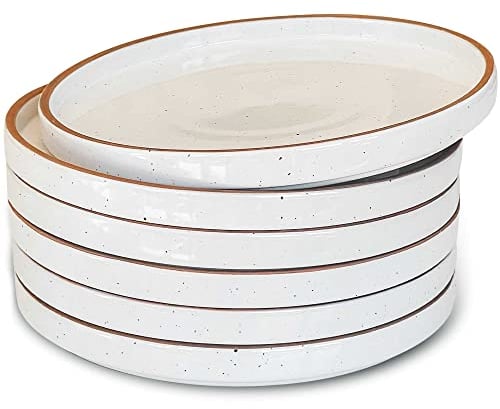 Mora Ceramic Flat Plates Set of 6-8 in - The Dessert, Salad, Appetizer, Small Lunch, etc Plate. Microwave, Oven, and Dishwasher Safe, Scratch Resistant. Kitchen Porcelain Dish - Vanilla White