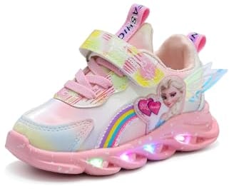 Kinder Wasserdichte Elsa schuhe, mädchen leuchtschuhe Regentag Schuhe, Kinder LED- lässige Schuhe, Mädchen Blitzlichtschuhe, Klettschuhe aus Leder for Mädchen Sneakers ( Color : Pink , Size : 25 )