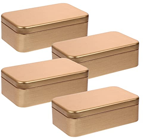 HEMOTON 4 Stück Weihnachtsverpackung Kleine Box Blechdose mit Deckel Kleine Metalldosen Rechteckige Metallbox mit Deckel und Kleinen Gegenständen 11cm x 6,5 cm x 3,5 cm