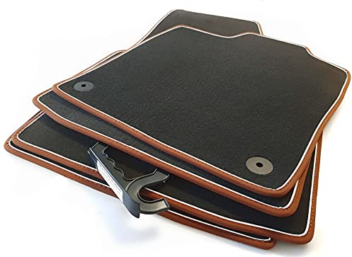 Fußmatten passend für ID4 ID.4 (4-teilig) Premium Velours Automatten Matten Innen Braun - Weiß