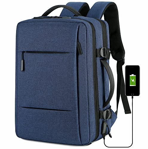Mixroom - Zaino Uomo Porta PC Estendibile Valigia Bagaglio a mano per Computer Portatile Laptop Con porta USB Blu Z3