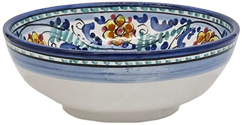 sicilia bedda - Centrotavola Fruttiera in Ceramica di Caltagirone - Decorazione Limoni - Prodotto realizzato interamente a Mano (Diametro 20)