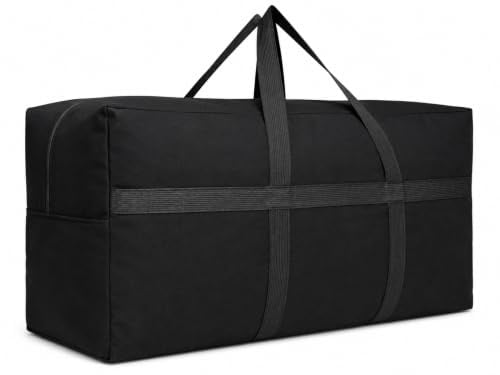 DoYiKe Bolsa de lona de almacenamiento extra grande con cremalleras y asas, bolsa de lona plegable grande para viajes, Negro (Black Canvas), large - 35l x 11.8w x 19h, Viajes