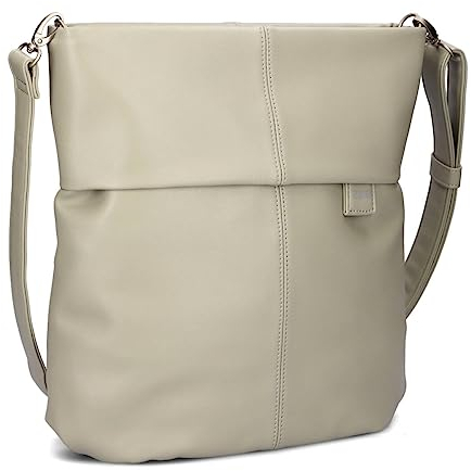 Zwei Damen Handtasche Mademoiselle.M M12 Umhängetasche 7 Liter Crossbody Bag, Schultertasche in DIN-A4-Größe, Schlüsselring, Geheimfach, inkl. extra kurzen abnehmbaren Schultergurt (cement)