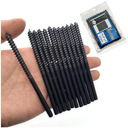 Yoliko Paquete de 12 pernos de doble cabeza de 1/4-20 x 4 pulgadas, color negro, para tornillos de muebles, 100 mm de longitud
