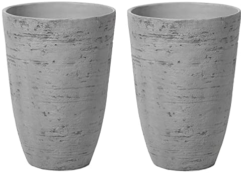 Beliani Lot de 2 Pots de Fleurs Jardin en Forme de Vase Haut en Pierre Gris Camia
