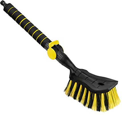 ToM PaR Brosse de Lavage I Brosse à Eau I avec raccordement à l'eau I Ouverture Rapide du Robinet d'eau I Poils serrés I Poignée Confortable I Voiture | Jardin | Longueur: 54 cm I Jaune