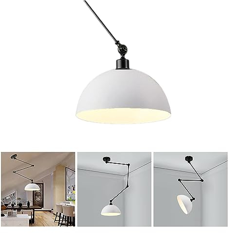 YNDD Hängeleuchten & Pendelleuchten Weiß, Hängelampe Esstisch Vintage mit Schwenkarm Kronleuchter Retro Höhenverstellbar Rund Metall E27 Esszimmerlampe Hängend Pendellampe für Küche Restaurant Ø30cm