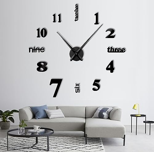 R&M ORIENT® 3D Wanduhr große Moderne Mute DIY – Luxus Dekoration Geschenk – Wandtattoo – Uhren für Büro Wohnzimmer Schlafzimmer Dekoartikel Home Office Quarzuhr (D-Schwarz)