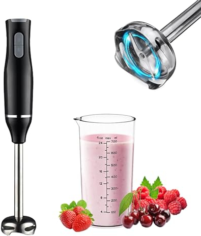 Frullatore a immersione MegaWise Pro Titanium Reinforced 3 in 1, potente motore in rame con lame più affilate dell'80%, frullatore con cavo a 12 velocità, frusta di sicurezza e montalatte inclusi