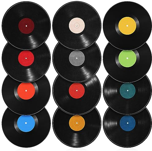 MAGICLULU 12 Stück 1950er Musikzimmer Papier Schallplatten Wand Dekorative ästhetische Dekoration Gefälschte Schallplatten Untersetzer für Zuhause