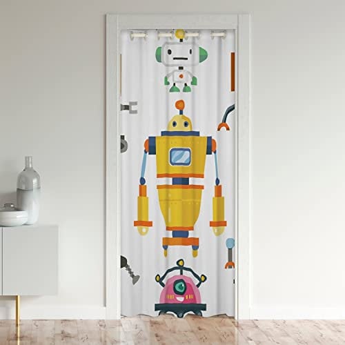 Loussiesd Robot Türvorhang 132x203cm für Schlafzimmer für Home Kinder Niedlich Pobots Vorhang für Innentür Raumteiler Waschbar Schrank Tür Cover Dekoration für Küche Schlafzimmer Wohnzimmer Indoor