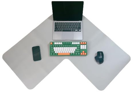 THINNGEN L Shaped Mouse Pad Corner Desk Mat, Antislip Washable Waterproof Double-Sided PU Leather L-Shaped Desk Mat for Office Home Desk, Gray