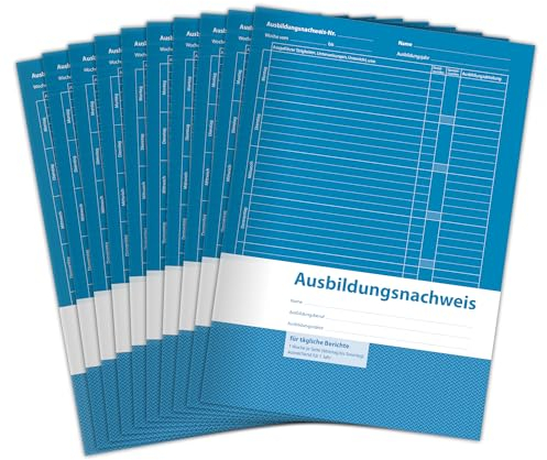 Primus Print Ausbildungsnachweisheft – A4 Berichtsheft für Auszubildende, 56 Seiten, Wöchentliche Eintragung, mit Hochwertigem Umschlag – Ideal für die Berufsausbildung - 10 Stück