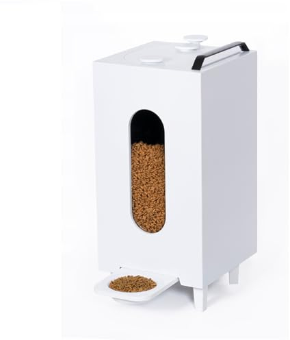 QLS Distributeur automatique de nourriture sèche 20 l pour chats et chiens avec bol animaux 60 x 30 x 30 cm (blanc #E10208)