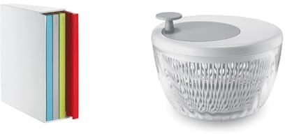 Guzzini Kitchen Active Design Set 4 Taglieri con Raccoglitore Cooking Book, Multicolore, 4 unità & Spin e Store Kitchen Active Design Centrifuga Insalata con Coperchio, Polipropilene