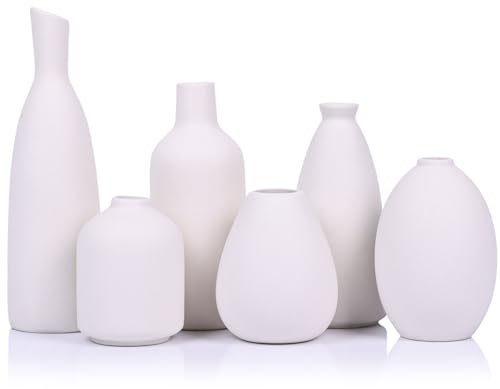 Set di 6 Vasi Moderni Bohémien in Ceramica Bianca per Fiori Secchi, Piccoli Vasi per Decorazione e Centrotavola alla Rinfusa