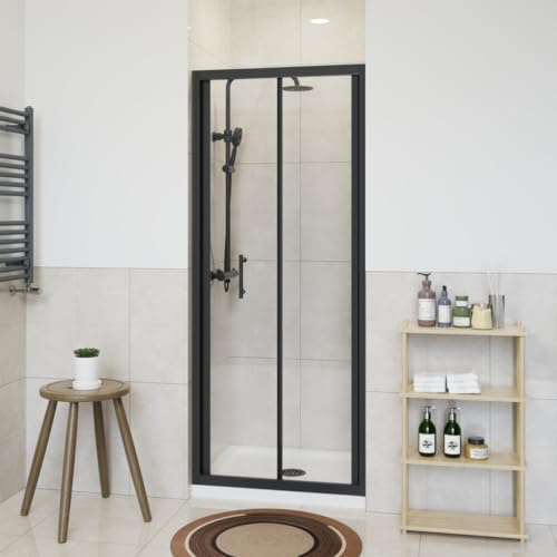 NRG 800x1900mm Bathroom Bi Fold Shower Door Shower Enclosures Black Framed | 6mm Safety Tempered Glass, Shower Screen, Space Saving, Easy to Clean, Durable, Wet Room