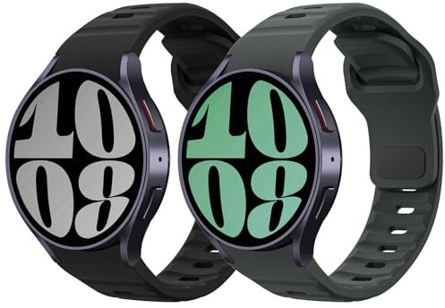 MoKo 2 Pack Correa Robusta Compatible con Samsung Galaxy Watch 7 FE 6 5 4 40mm 44mm/Watch 6 Classic 43mm 47mm/5 Pro 45mm/4 Classic 42mm 46mm, 20mm Pulsera de Repuesto de Silicona para Hombre, N+GS