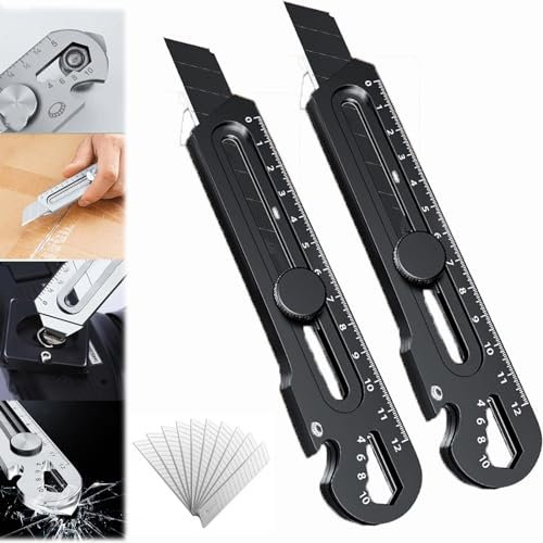 10-in-1-Mehrzweck-Gebrauchsmesser,Schweres Mehrzweck Gebrauchsmesser,10 in 1 Messer,Mehrzweck Cuttermesser Edelstahl,Multifunktionales Druckguss Cutter Messer Mit 10 Klingen (2Pc,Schwarz)