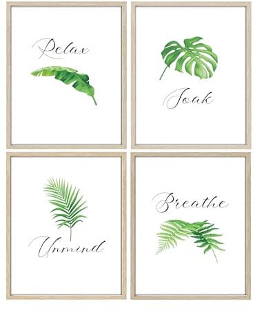 IKORNUO Bathroom Wall Art, Plant Pictures for Bathroom Walls, Relax Soak Unwind Wall Art, Set of 4, 8 x 10 inches, Unframed