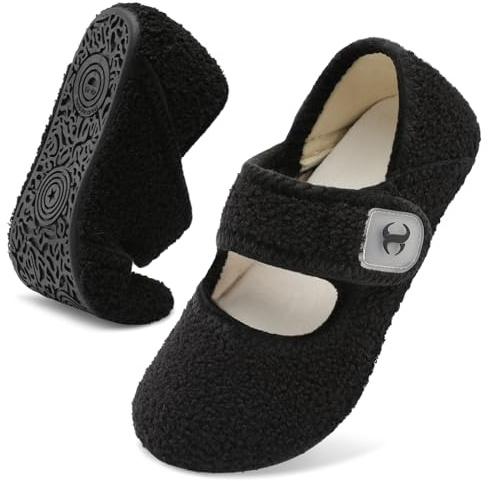 Scurtain Barefoot Indoor Slip-On House Shoes - Wide Diabetic Slippers for Elderly Women, Mom, Ladies, Men - Rubber Sock Shoe, Bedroom Moccasin
