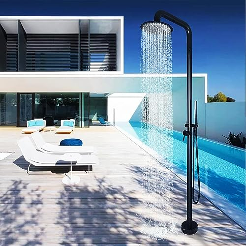 XAoSCd Außendusche Regendusche, Gartendusche Aus Edelstahl Mit Regendusche Und Handbrause, Vertikales Duschsystem Für Privathaushalte/Gewerbe, Schwarz
