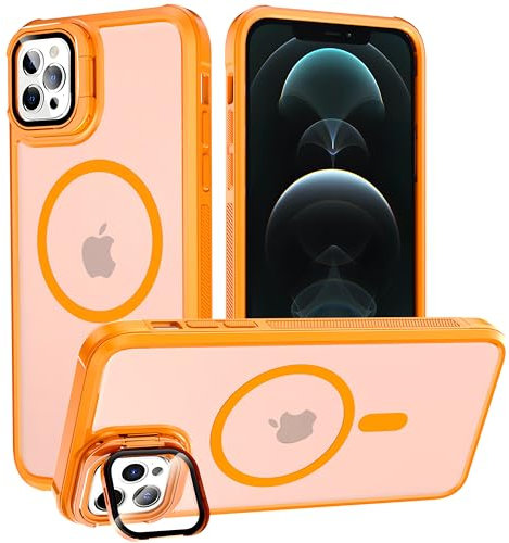 YmhxcY for iPhone 12 Pro Max Case,with Lens Stand, Compatible with MagSafe, Soft border,Matte semi transparent hard back, Military-Grade Protective Case,for iPhone 12 Pro Max case 6.7''-Orange