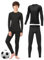 Rolimaka Jungen Kinder Thermal Underwear Set Fleecegefütterte Baselayer (Oberteil & Hose) Thermalset für Ski und Fussball Black XS