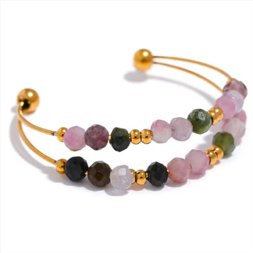 Sopodbacker Rings Ring Ringe Damen Bijouterie Herren Handgemachte Doppellagige Bunte Boho-Turmalin-Perlen Mit Offenem Ring