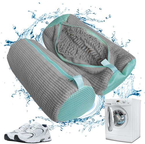 2 Stück Schuhwaschbeutel für Waschmaschine, Verdickt Schuhbeutel 360° Reinigung, Wiederverwendbarer Waschbeutel mit Reißverschluss, Schuhe Wäschesack für Netzschuhe Sneaker 39 x 19cm (Grau)