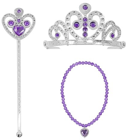NebulaGlam Prinzessin Verkleiden Zauberstab Mädchen Stock Krone Halskette Prinzessin Tiara Set Prinzessin Schmuck Set Krone von Faschingskostueme Kinder (Lila)