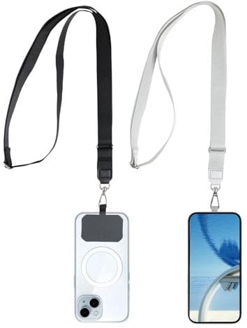 YYCLIPY 2Pcs Phone Lanyard Universal Mobile Phone Chain Adjustable Phone Neck Strap with 2 Durable Patches for All Smartphones Key chain Card Holder ID Badge Black and Grey
