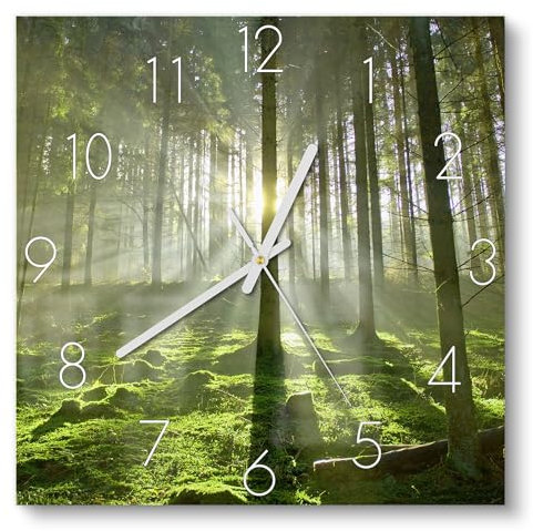 DEQORI Reloj de cristal | 30 x 30 cm | diseño de juegos de luz del bosque | reloj de pared de cristal para salón y cocina | moderno reloj de pared para la pared