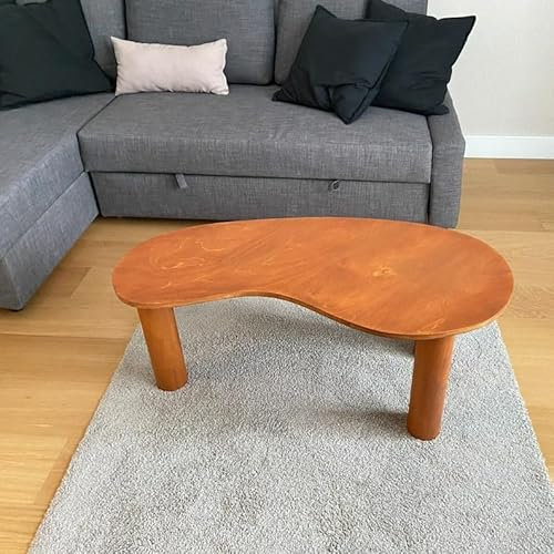 Nachttisch, Couchtisch, nierenförmiger Couchtisch aus Holz, moderner skandinavischer Couchtisch, ovaler Couchtisch, runder Couchtisch (Dunkles Walnussholz, mittlere Größe 29 x15,7