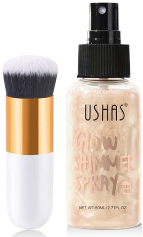 Liquid Highlighter Spray Body Glitter Oil, Ultrafeines Nebel Glitter Körper Highlighter Öl mit Make-up Pinsel, Langlebig Wasserfest Body Luminizer Schimmeröl für Gesicht Körper Bein (Champagner Gold)