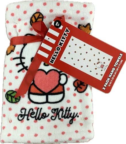 Jay Franco & Sons, Inc. Hello Kitty Handtücher Herbst Thanksgiving 2 Stück (Weiß - Kitty mit rosa Punkten & Blättern)