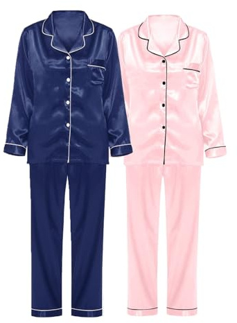 Pyjama Stitch Femme Hiver Manches Longues Pyjama Deux Pièces Femme Doux Et Léger Pantalon Avec Col Rond Pyjama Femme Coton Long Pyjama Décontracté À La Maison Doux Et Confortable Avec Poches, bleu, M