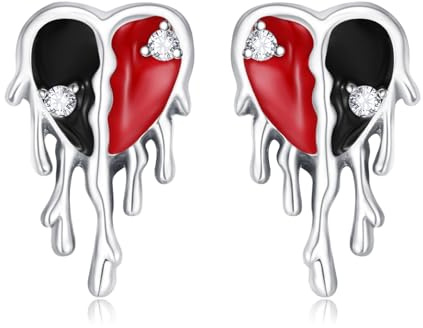 Heart Stud Earrings for Women 925 Sterling Silver Broken Love Heart Earrings with Zircon Gothic Punk Jewelry Gift for Unisex