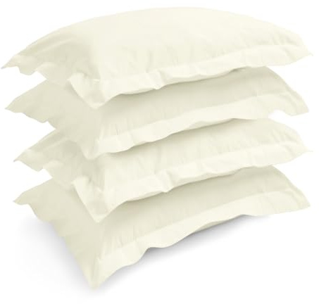 Pizuna Off White Pillow Cases 4 Pack Cotton 400 Thread Count White | 100% Long Staple Combed Cotton Pillow Cases pack of 4 Sateen Weave Oxford Pillow Case 50 x 75 cm (Cooling Pillowcases)