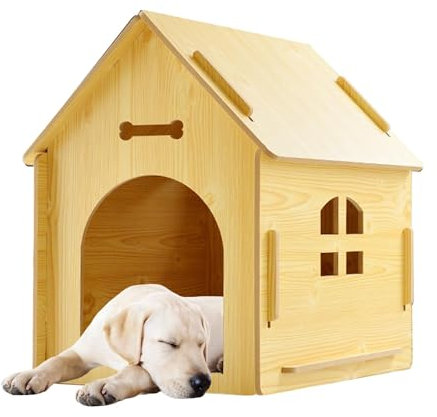 Hundehütte aus Holz, Hundehütte Outdoor, Wetterfeste Hundehütte, Hundehütte mit Dach, Regendicht, Hundehütte für Terrasse, Outdoor, Katzenhaus für Terrasse, Hof,