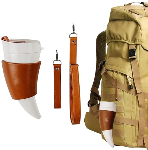 Trinkhorn Kaffeetasse, Süße Ziegenhorn Kaffeebecher, Thermobecher für Heißgetränke, Reiseflasche für Heißgetränke, Trinkhorn Wasserflasche mit Gurt, Vakuumbecher für Tee & Getränke