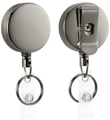 QIUTIMIY 2PCS Portachiavi Retrattile, Porta Badge con Gancio Girevole, Porta Badge Estensibile e Resistente con cavo in acciaio da 60 cm,nero
