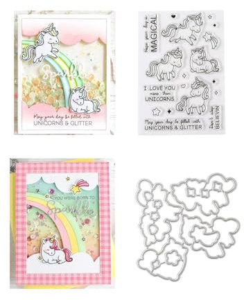 Regenbogen Einhorn Stempel und Stanzschablonen für Karten Herstellung, Geburtstag Stanzen Stempel und Briefmarken Set für DIY Scrapbooking Fotoalbum Dekorativ