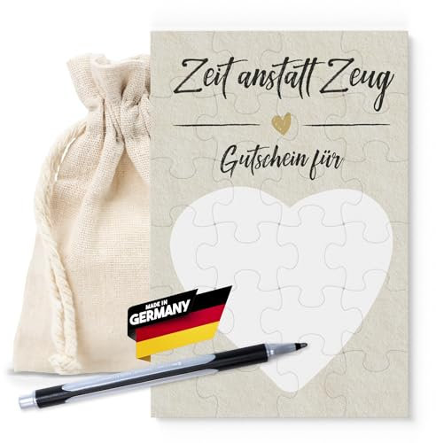 Creatastic - Gutschein Weihnachten Puzzle mit Säckchen mit Stift, 24-teilig, Zeit statt Zeug Gutschein zum selber ausfüllen, Zeit schenken Puzzle mit Überraschungseffekt