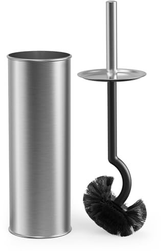 Cesun Toilet Brush and Holder Set - Curved Design Toilet Brush for Deep Cleaning Under Rim, 304 Stainless Steel Toilet Bowl Brush and Holder for Bathroom, Rv, Silver(2 Replaceable Brush Head Included)